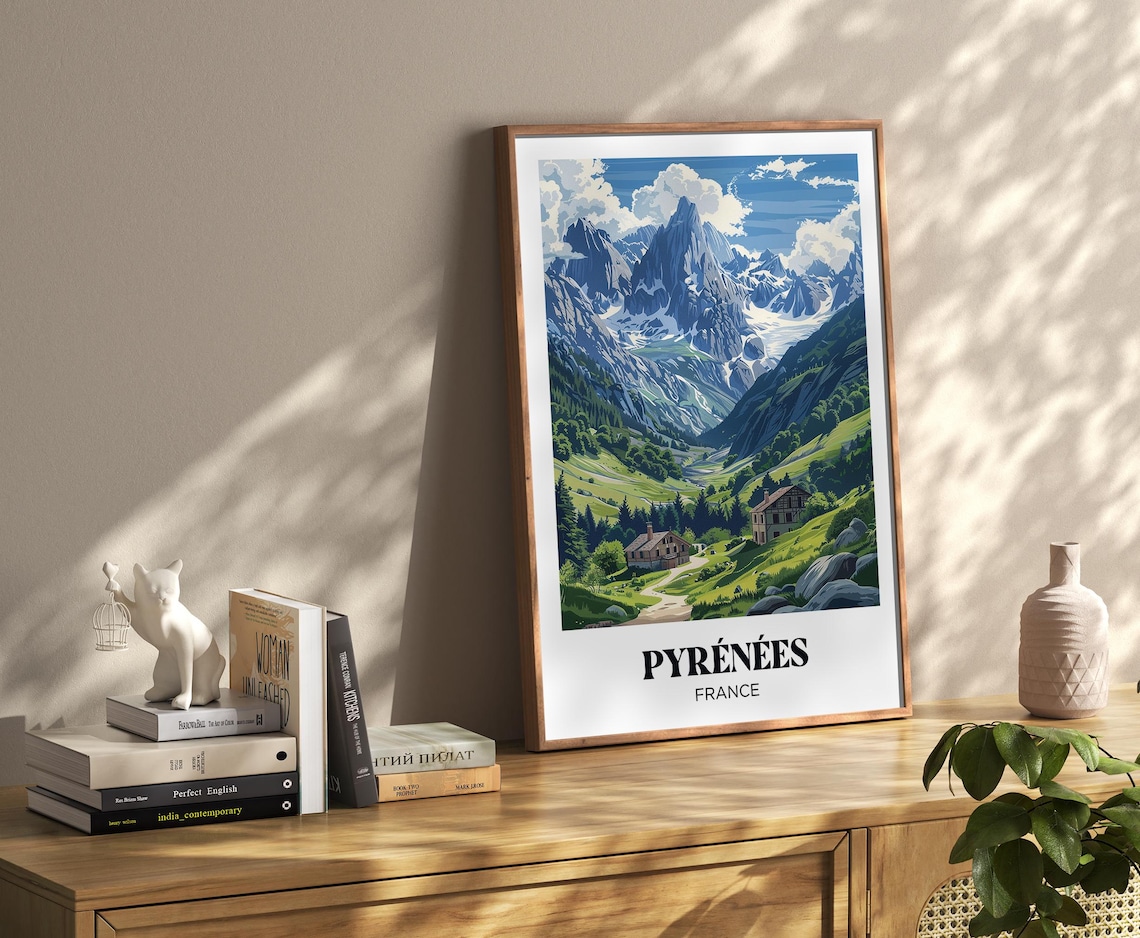Pyrenees Mountain Poster, Mountain Landscape Illustration - Image 3