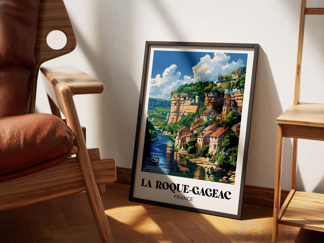 La Roque-Gageac France Cliffside Village River Canoe Travel Poster - Image 4