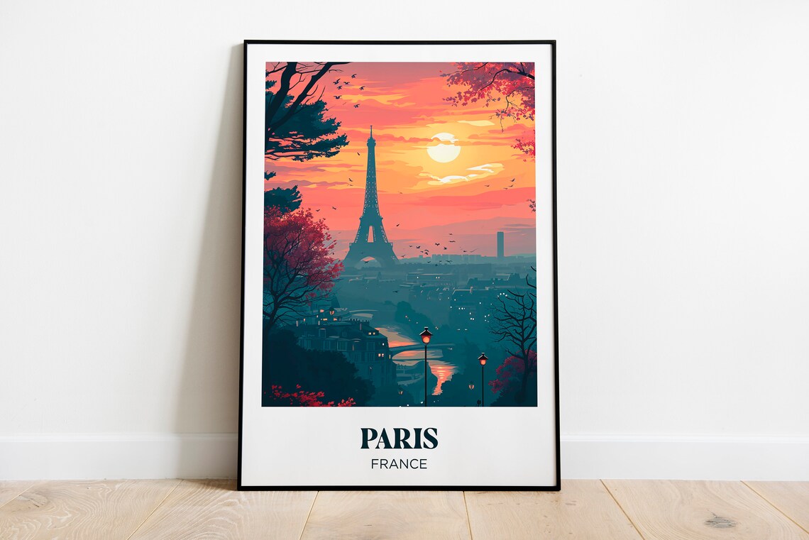 Paris Travel Poster, Eiffel Tower Watercolor Print