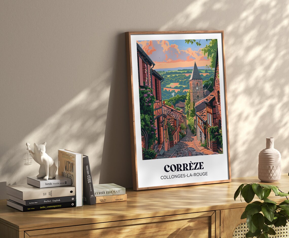 Correze Collonges la Rouge Village Street Sunset Retro Travel Poster - Image 4