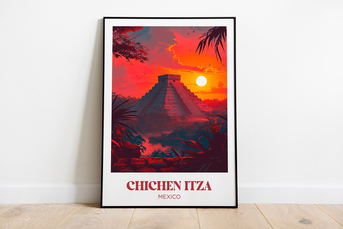 Chichen Itza Travel Poster, Mexico Watercolor Art Print