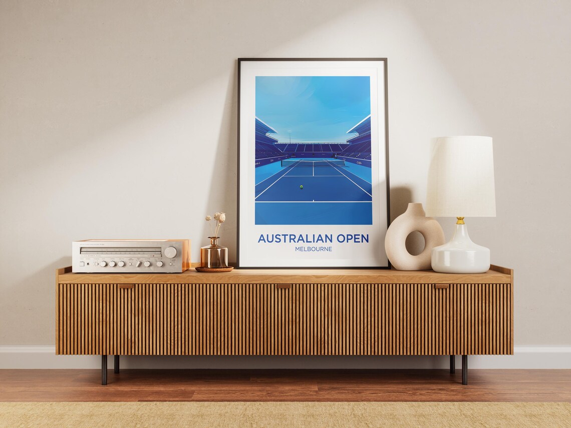 Australian Open Watercolor Tennis Court Art Print - Image 2