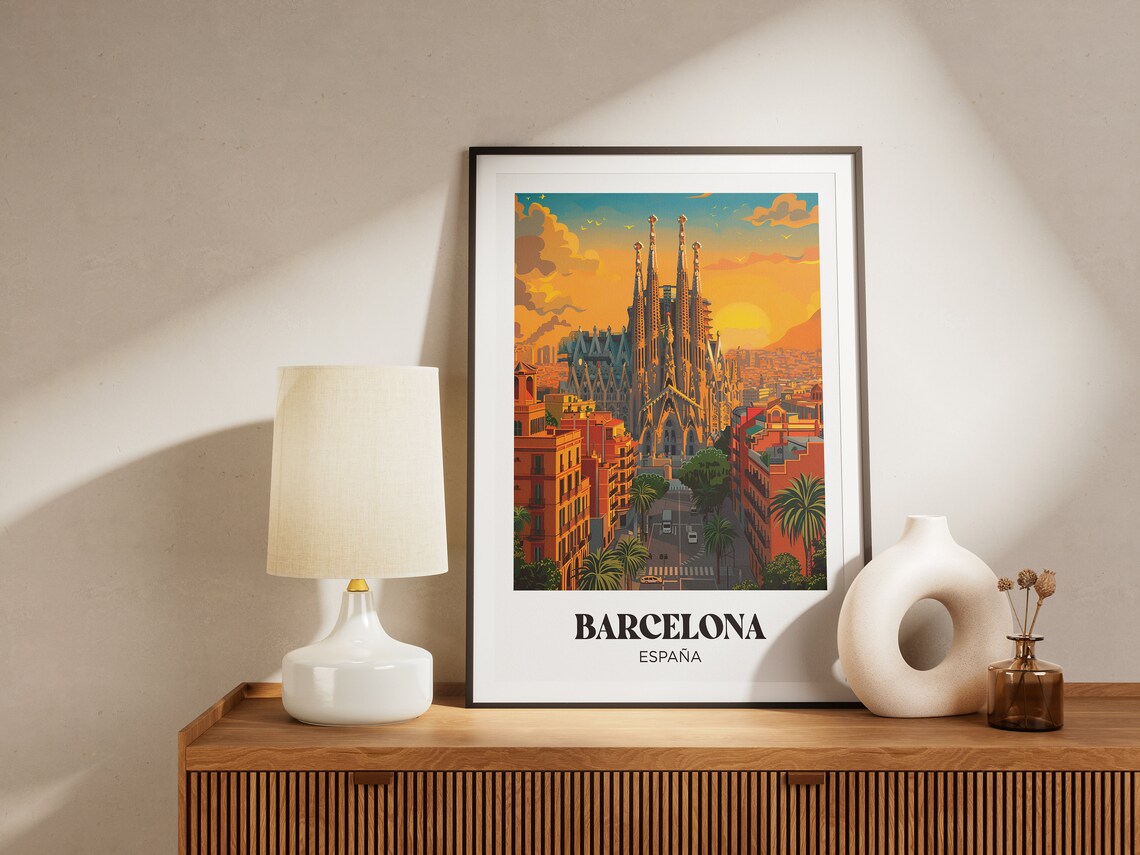 Barcelona Espana Sagrada Familia Golden Hour Street Travel Poster - Image 4