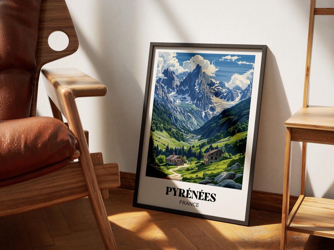 Pyrenees Mountain Poster, Mountain Landscape Illustration - Image 2