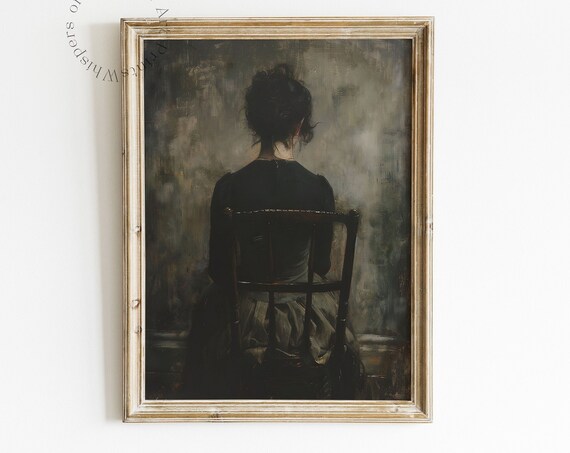 Moody Woman Portrait Painting, Dark Academia Art Print