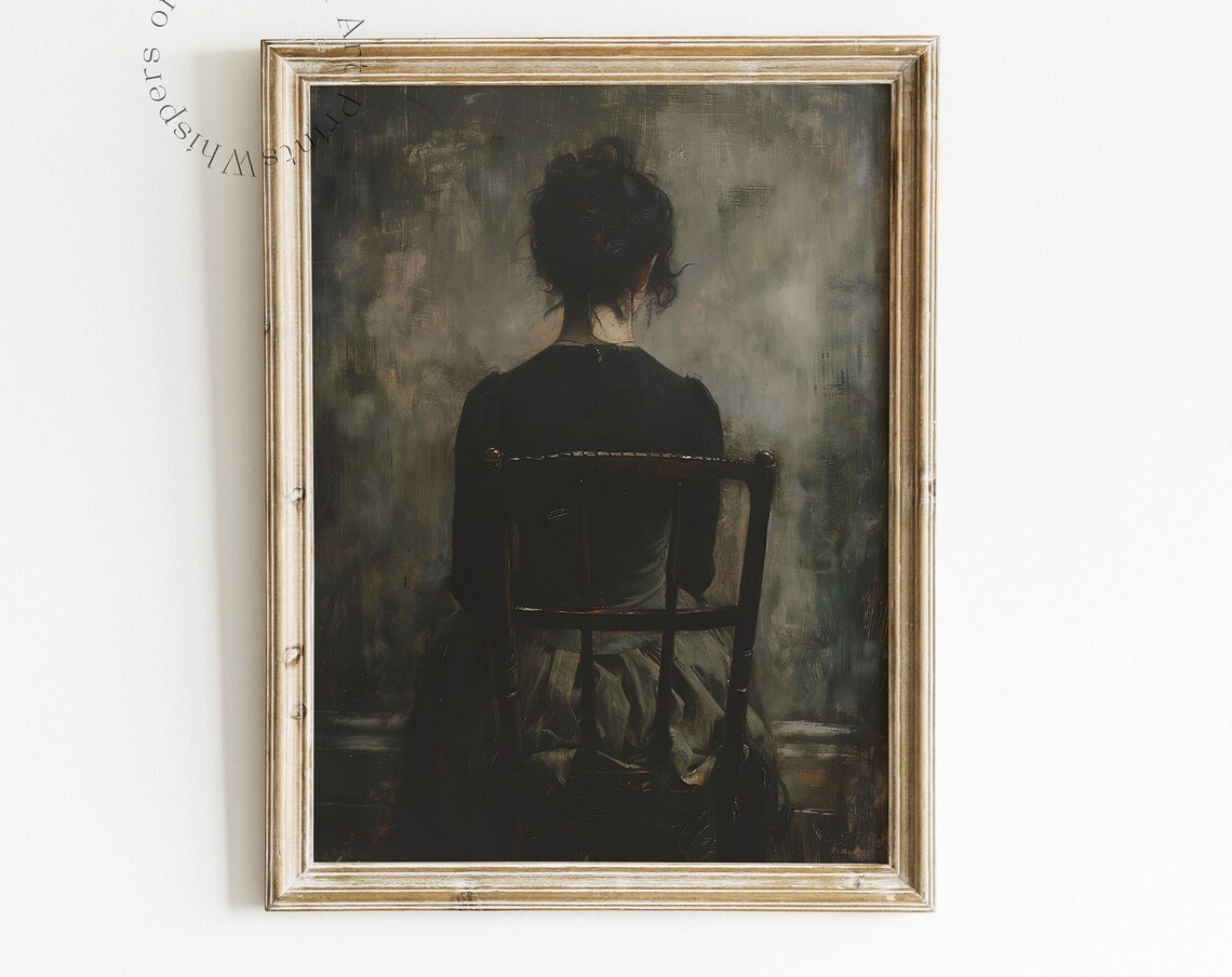 Moody Woman Portrait Painting, Dark Academia Art Print
