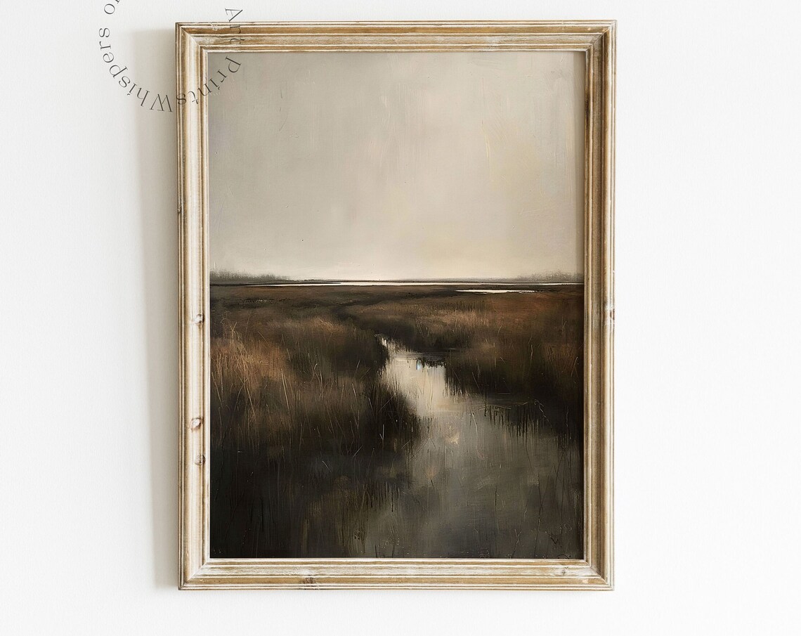 Marsh Landscape Painting, Moody Dark Academia Art Print