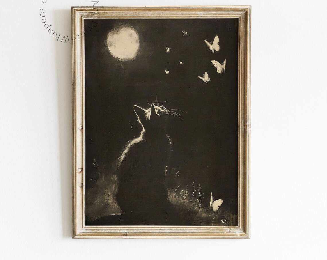 Cat Art Print Nightscape Spring Decor Nursery - Image 6