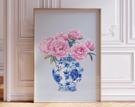 Pink And Blue Floral Print Grandmillenial Watercolor Cute