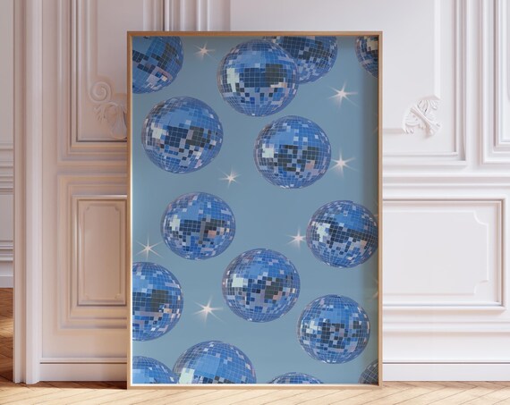 Blue Disco Ball Pattern Trendy Mirrorball Dorm Room Art Print