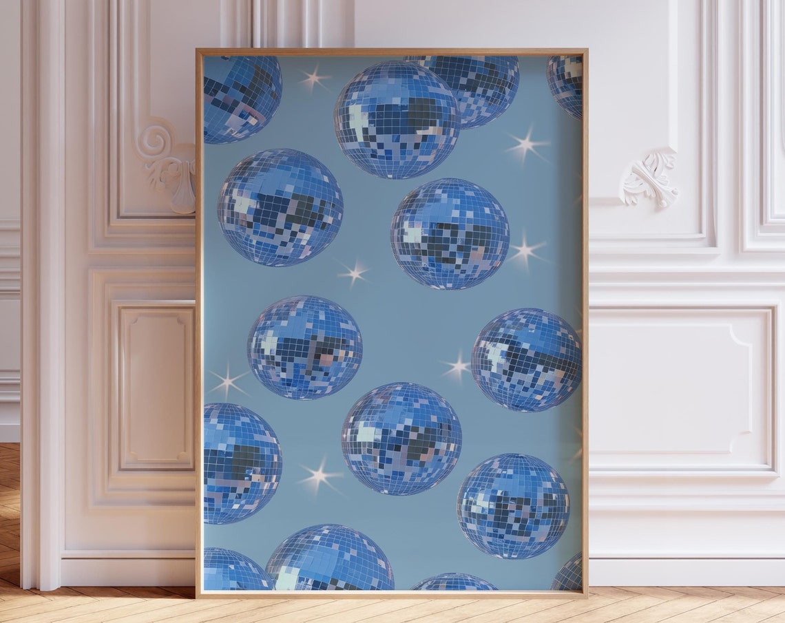 Blue Disco Ball Pattern Trendy Mirrorball Dorm Room Art Print
