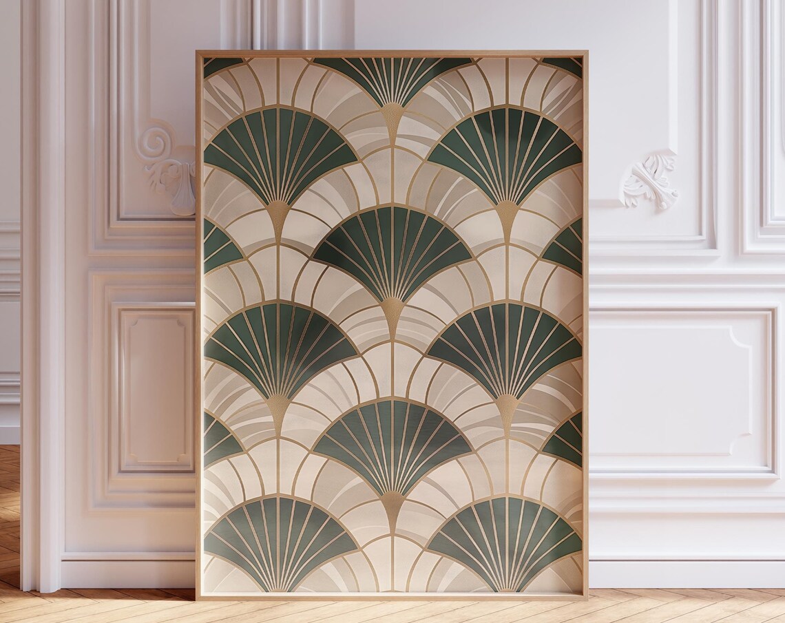 Art Deco Fan Pattern Champagne Gold Marble Glam Geometric Poster