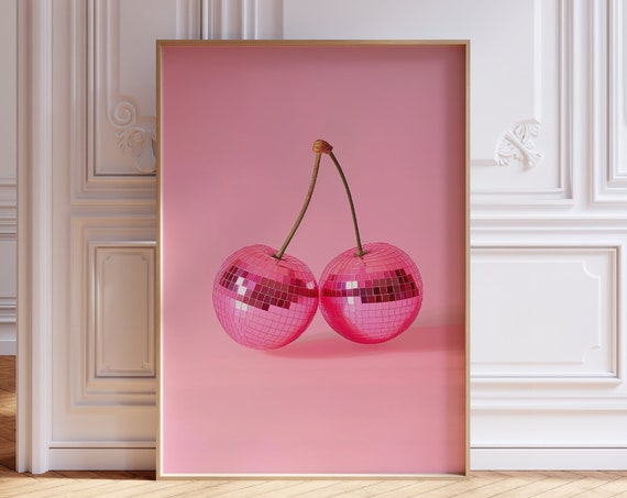 Pink Mirrorball Poster Disco Ball Print Retro Decor Groovy Cherry Art Dopamine