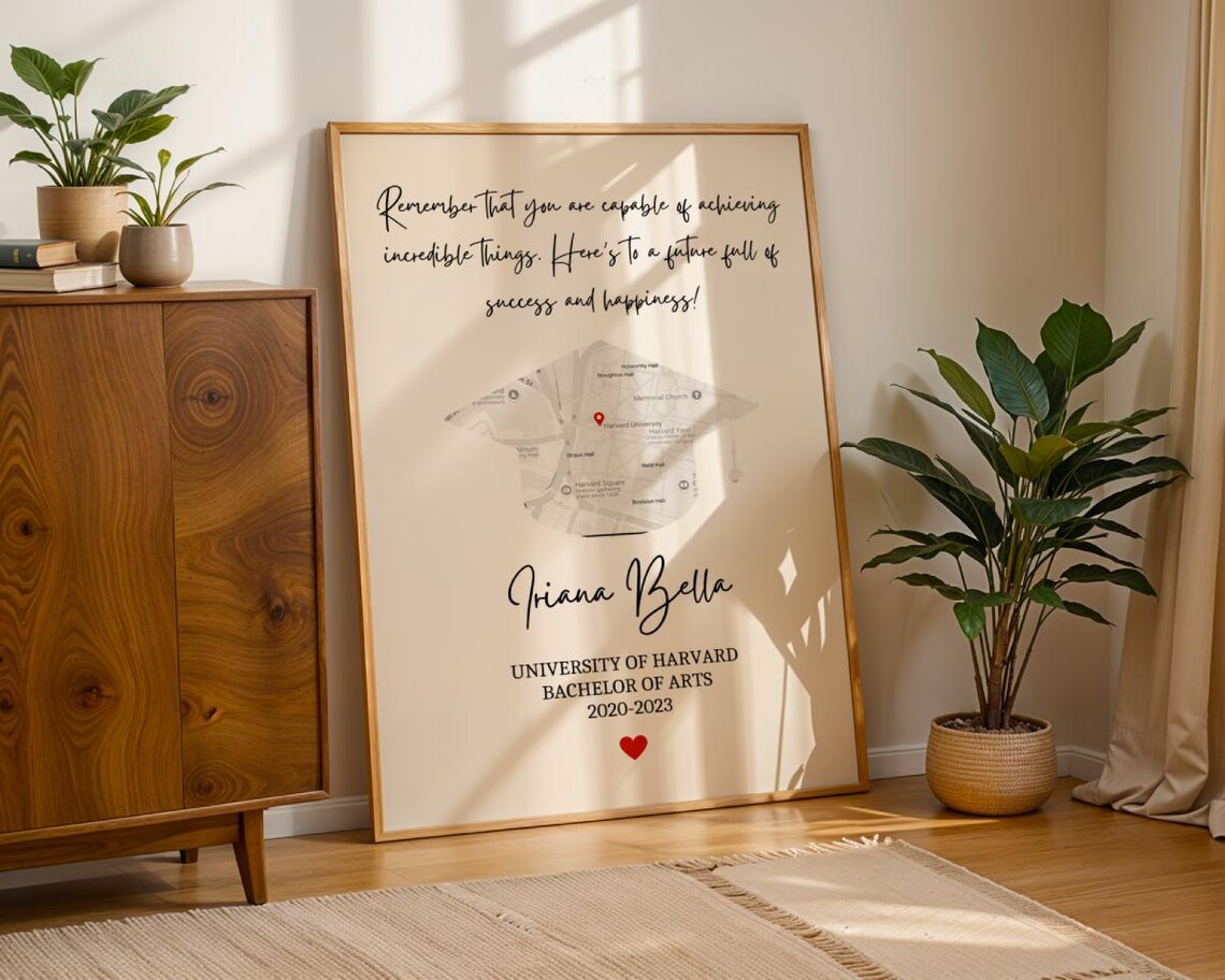 Personalized Graduation Map Cap Keepsake Graduation Gift Poster
