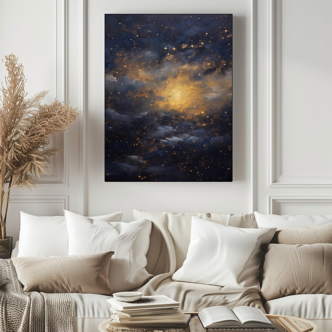 Celestial Night Sky Oil Painting Starry Night Sky Wall Art Dark Celestial Print Golden Moon Artwork Dark Academia Moody Decor - Image 6
