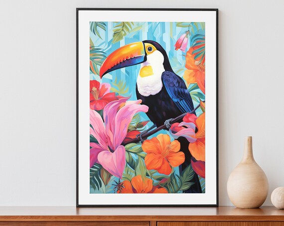 Colorful Toucan Tropical Bird Print, Eclectic Nursery
