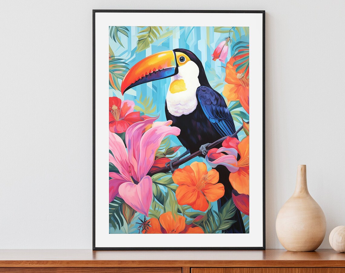Colorful Toucan Tropical Bird Print, Eclectic Nursery