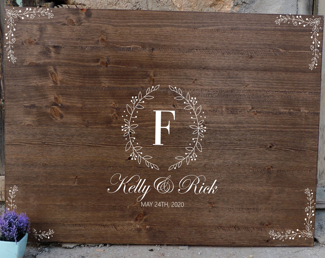 Personalized Wedding Guest Book Rustic Wood Calligraphy Art Poster