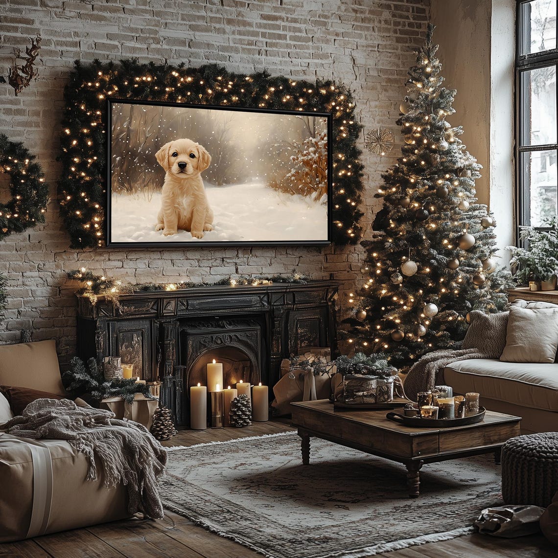 Gold Christmas Frame TV Art Bundle of 40 Holiday Winter Scenes Poster - Image 5