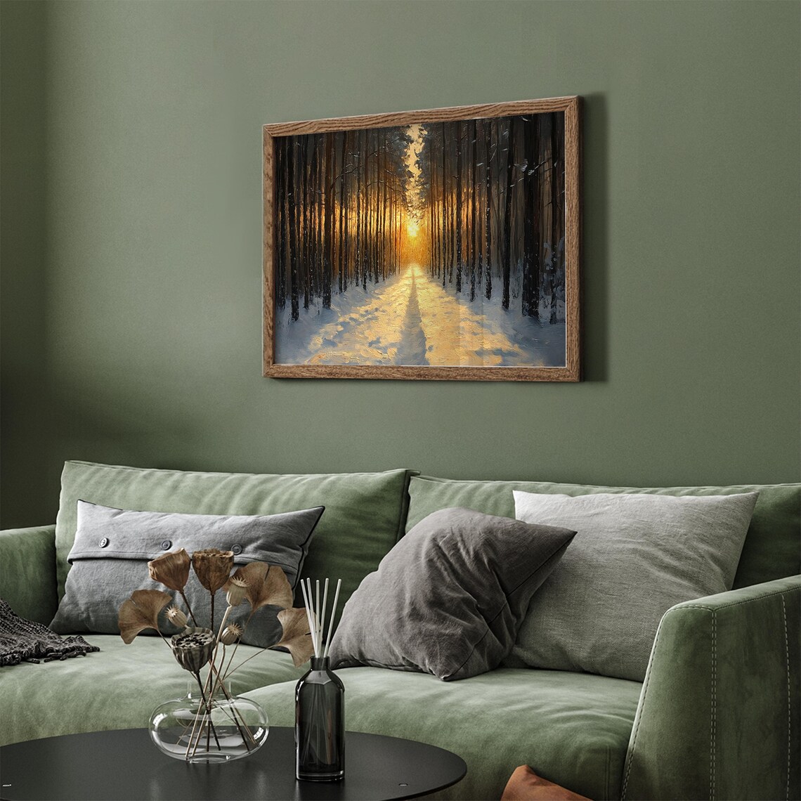 Winter Forest Avenue Golden Sunset Snowy Path Dramatic Frame TV Art Poster - Image 4