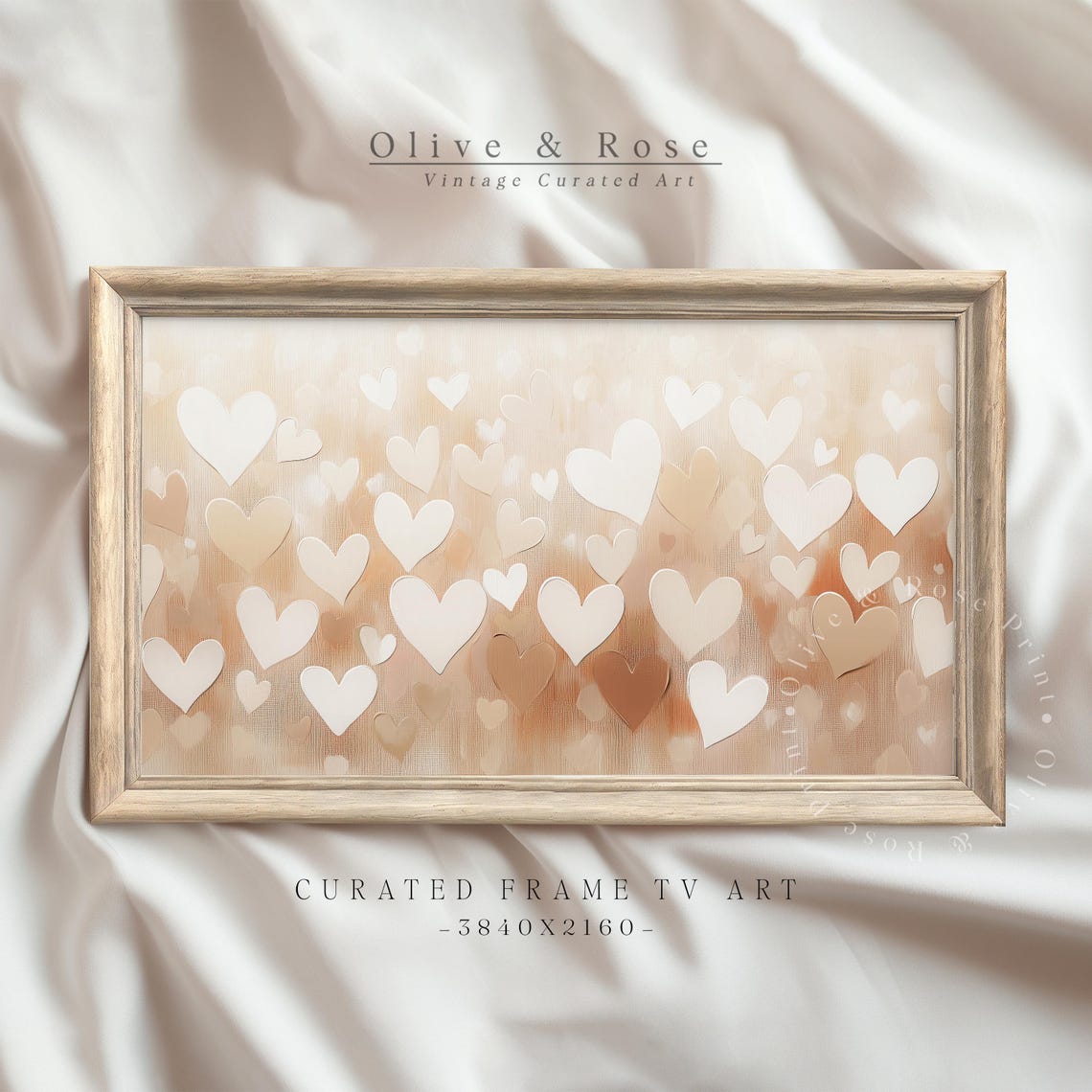 White Beige Hearts Floating Neutral Watercolor Valentine Decor Poster