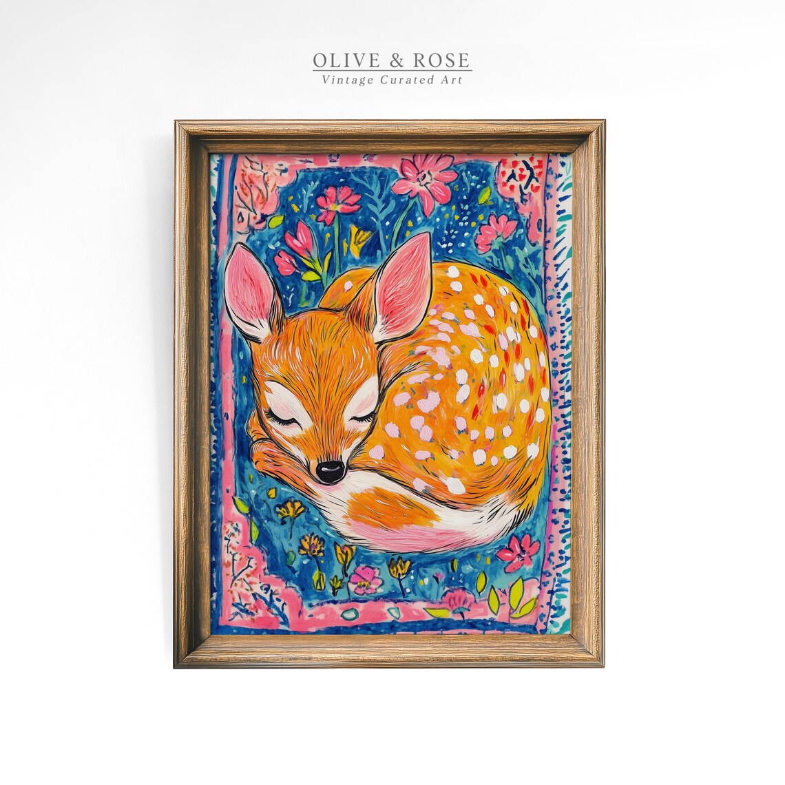 Sleeping Fawn on Colorful Rug Vibrant Woodland Nursery Wall Art Print - Image 4