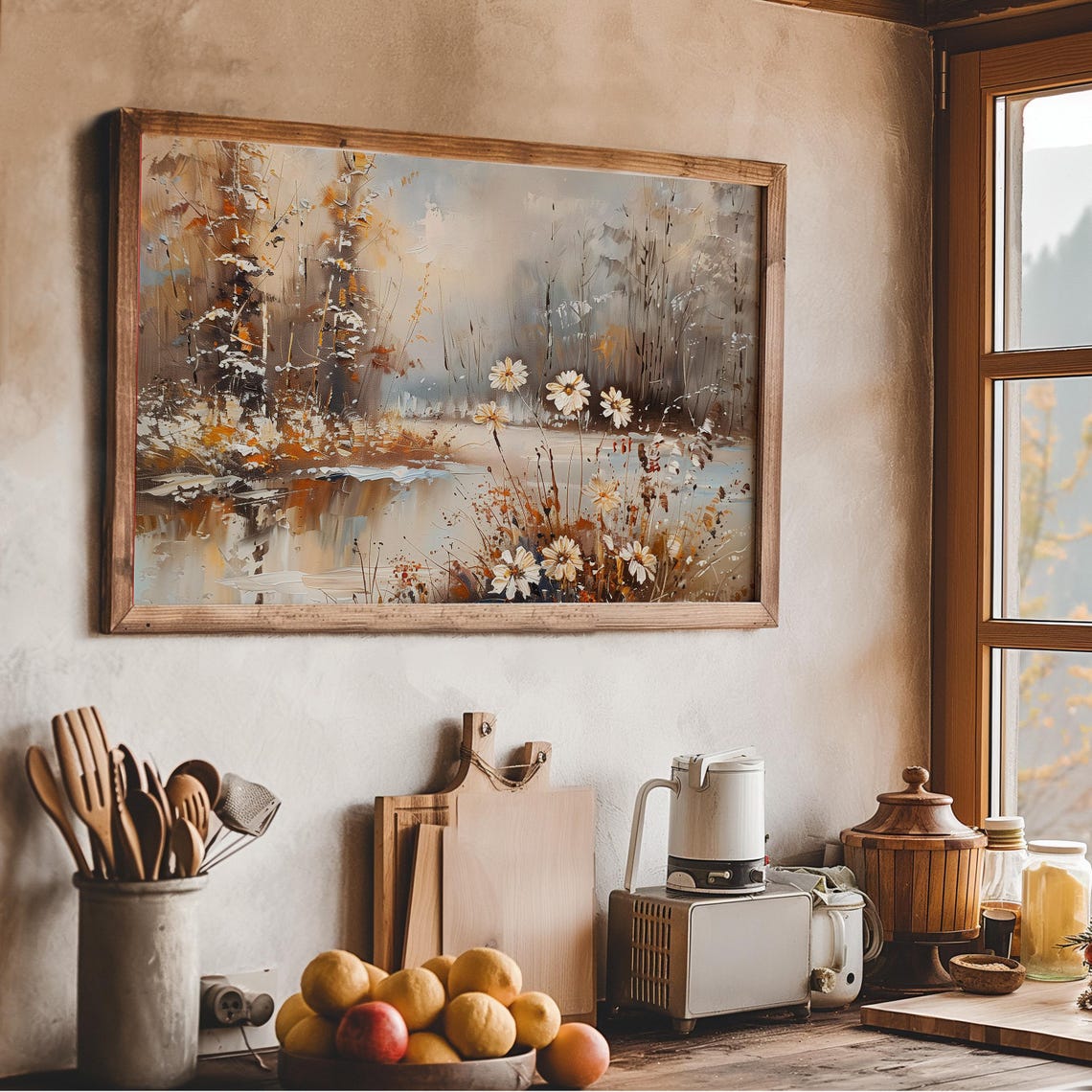 Winter Lakeside Wildflowers Daisy Meadow Golden Frame TV Art Poster - Image 3