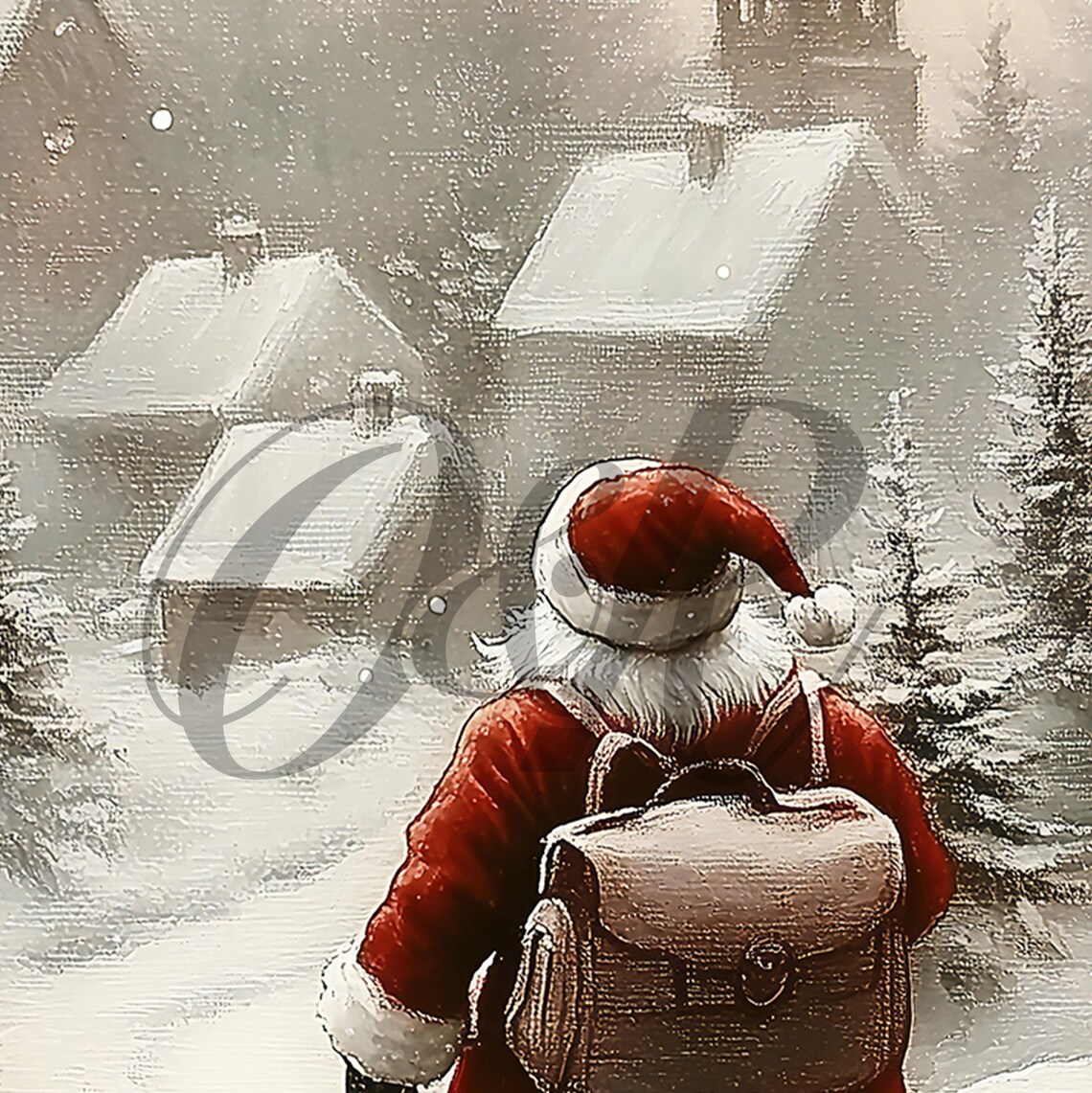 Vintage Christmas Santa Claus Print Santa Claus Oil Painting Christmas Wall Decor Festive Wall Art Xmas Holiday Prints - Image 5