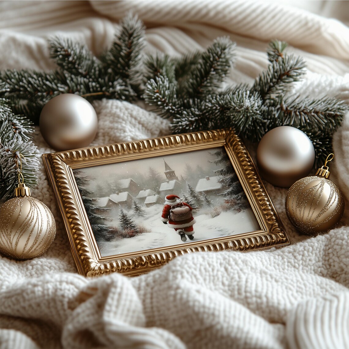 Vintage Christmas Santa Claus Print Santa Claus Oil Painting Christmas Wall Decor Festive Wall Art Xmas Holiday Prints - Image 4