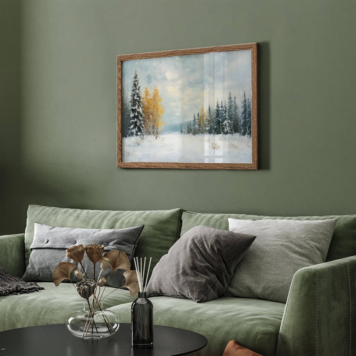 Snowy Pine Meadow Golden Birch Trees Winter Frame TV Art Poster - Image 5