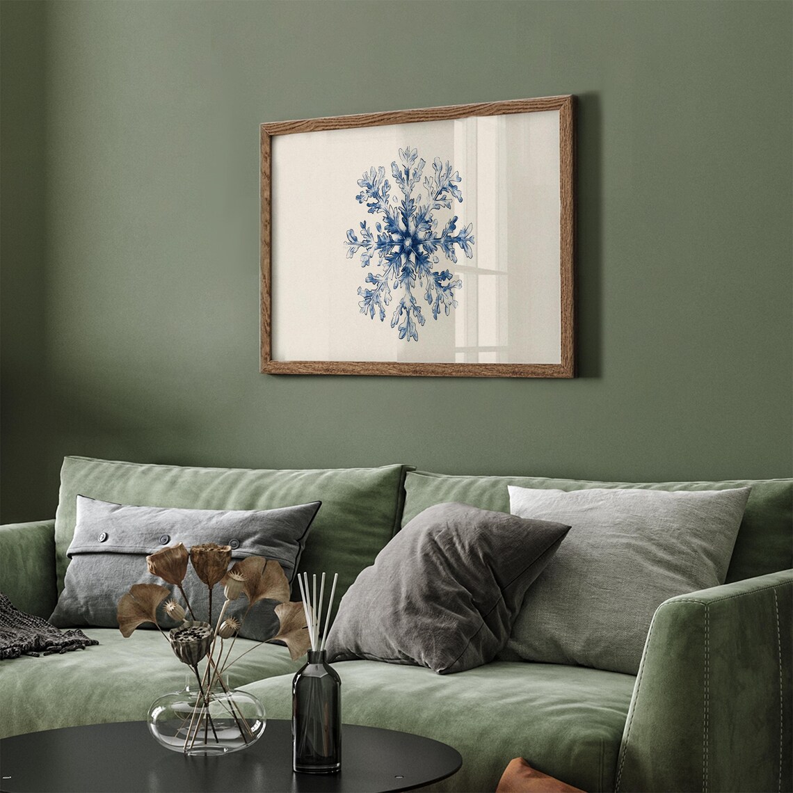 Delicate Blue Snowflake Watercolor Minimalist Winter Holiday Wall Art - Image 5