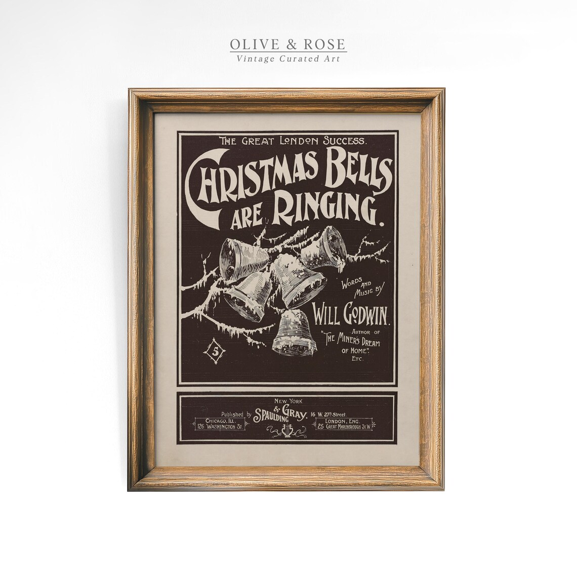Christmas Bells Are Ringing Antique Sheet Music Cover Black Art Poster