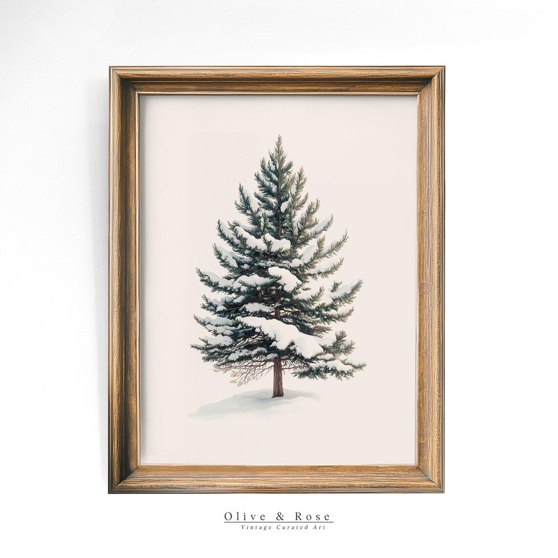 Snowy Evergreen Pine Tree Minimalist Christmas Winter Botanical Poster