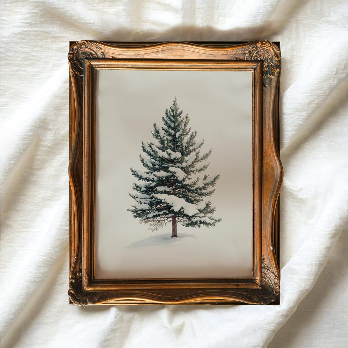 Snowy Evergreen Pine Tree Minimalist Christmas Winter Botanical Poster - Image 2