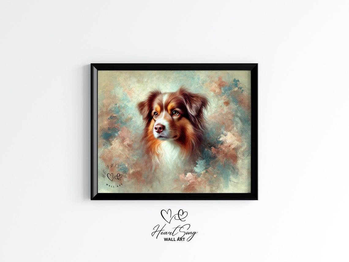 Red Australian Shepherd Dreamy Pastel Watercolor Dog Portrait Print