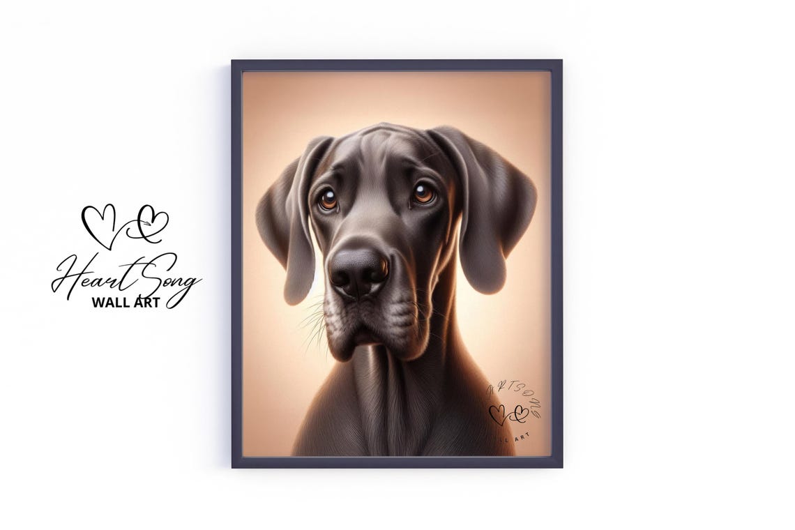 Black Great Dane Portrait Moody Rustic Vintage Dog Art Poster