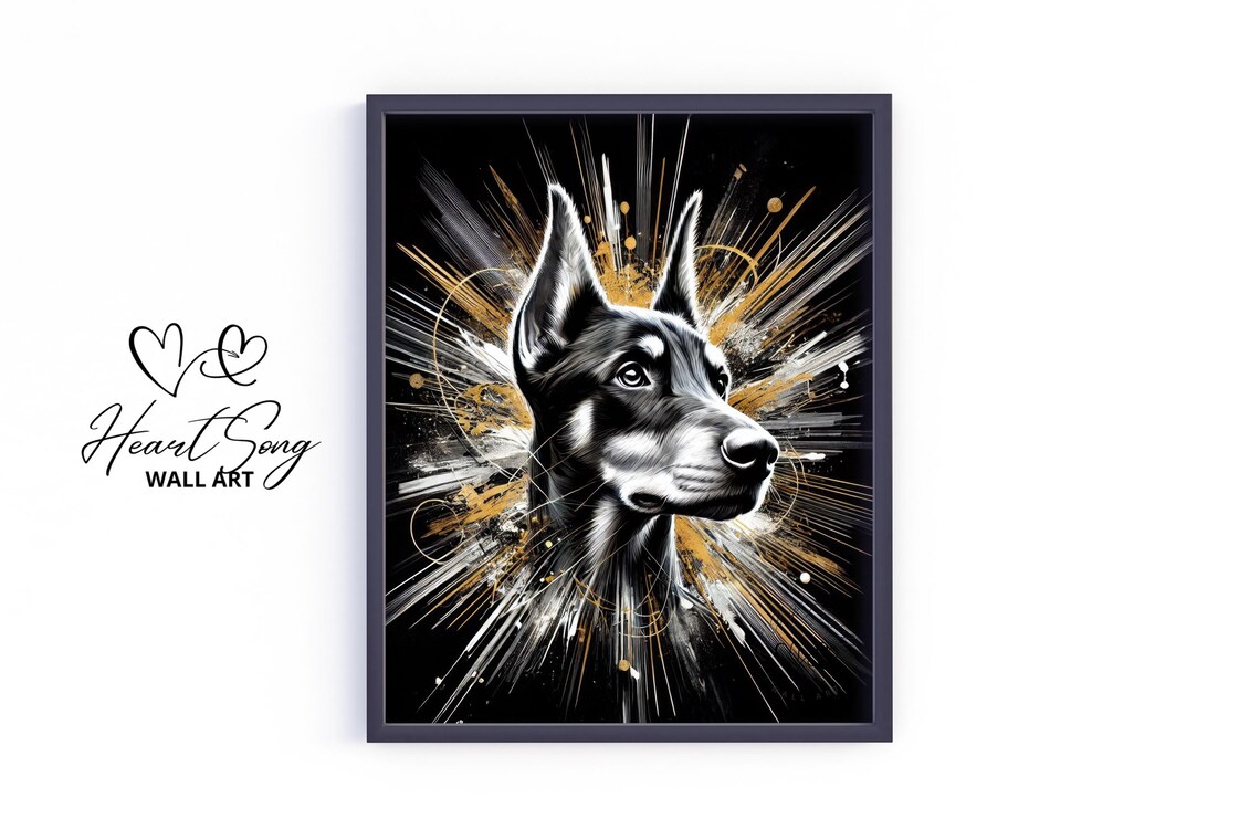 Doberman Pinscher Black and Gold Stylish Dog Portrait Poster