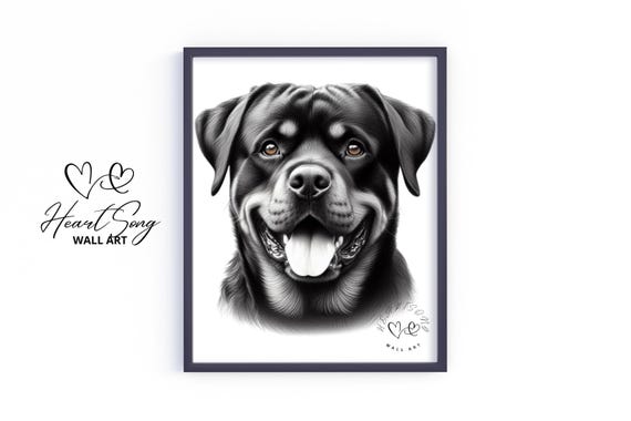 Rottweiler Winter Holiday Print Cozy Cottage Rustic Dog Sketch Moody Neutral Country Home Decor V475