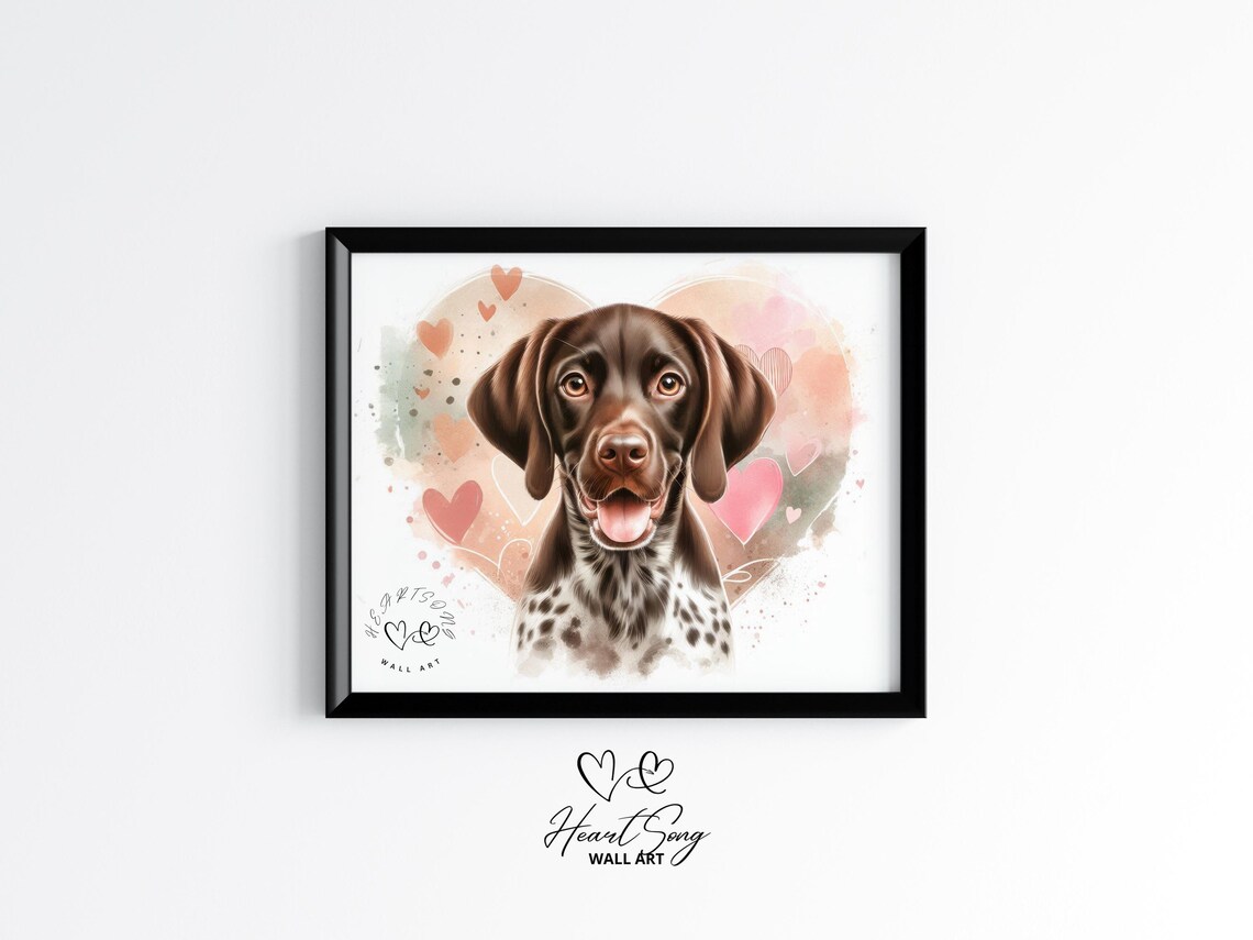 German Shorthaired Pointer Puppy Hearts Cute Watercolor Dog Art Poster