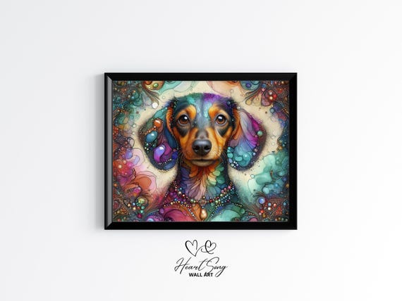 Dachshund Dog Painting Rustic Abstract Wall Art With Painterly Alcohol Ink Swirls For Modern Decor Lovers 860