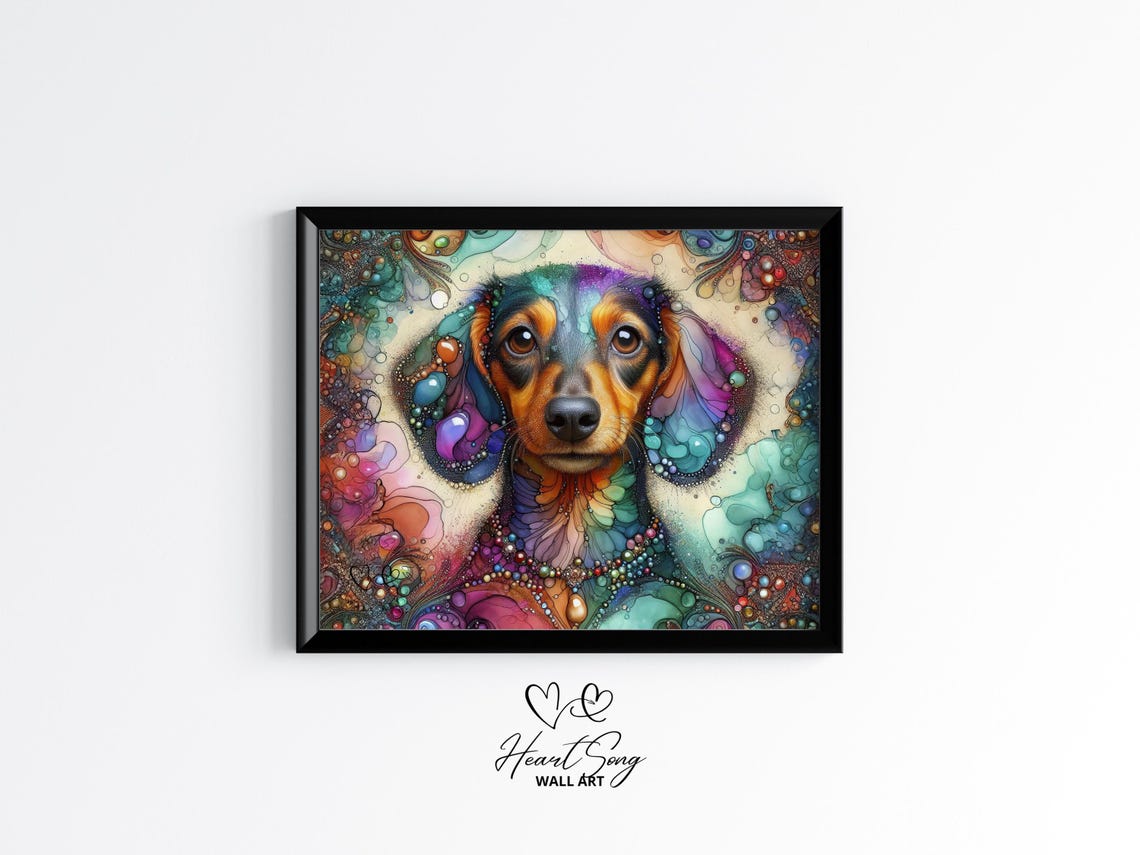 Dachshund Portrait Poster Colorful Jewel Tone Abstract Dog Artwork