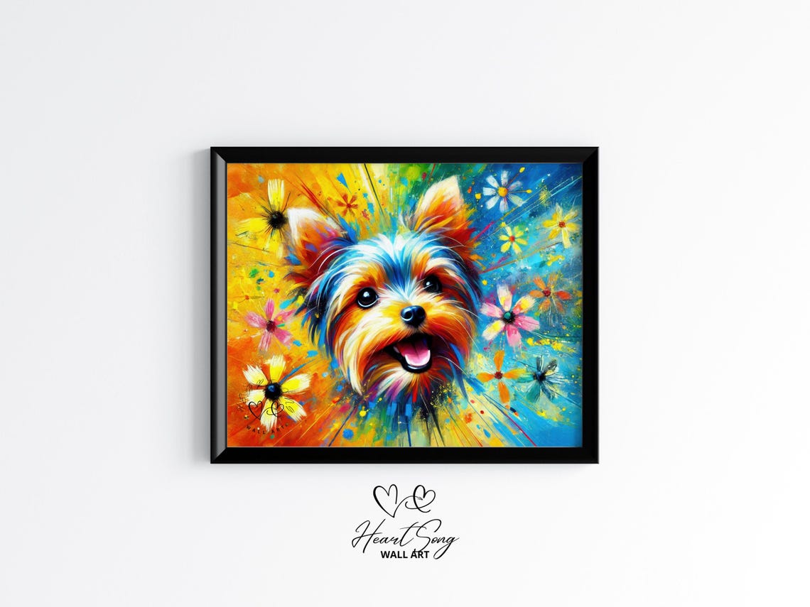 Yorkshire Terrier Painting Bold Vibrant Dog Wall Art Playful Pet Portrait Unique Abstract Animal Decor 108