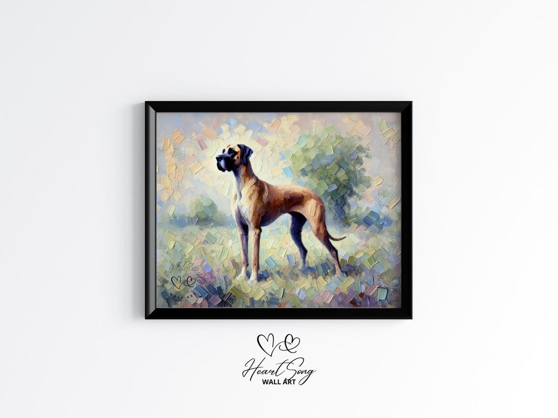 Great Dane Standing In Morning Meadow Painterly Dog Portrait Poster