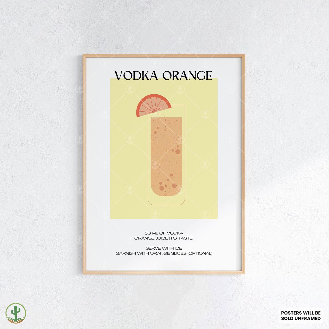 Vodka Orange Cocktail Recipe Poster Fresh Citrus Drink Kitchen Bar Decor