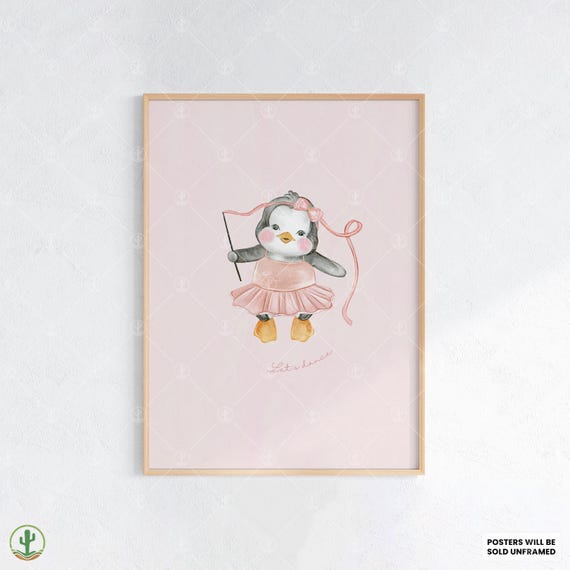 Ballerina Penguin Dance Poster Nursery Wall Art Print Cute Baby Room Decor Animal Kids