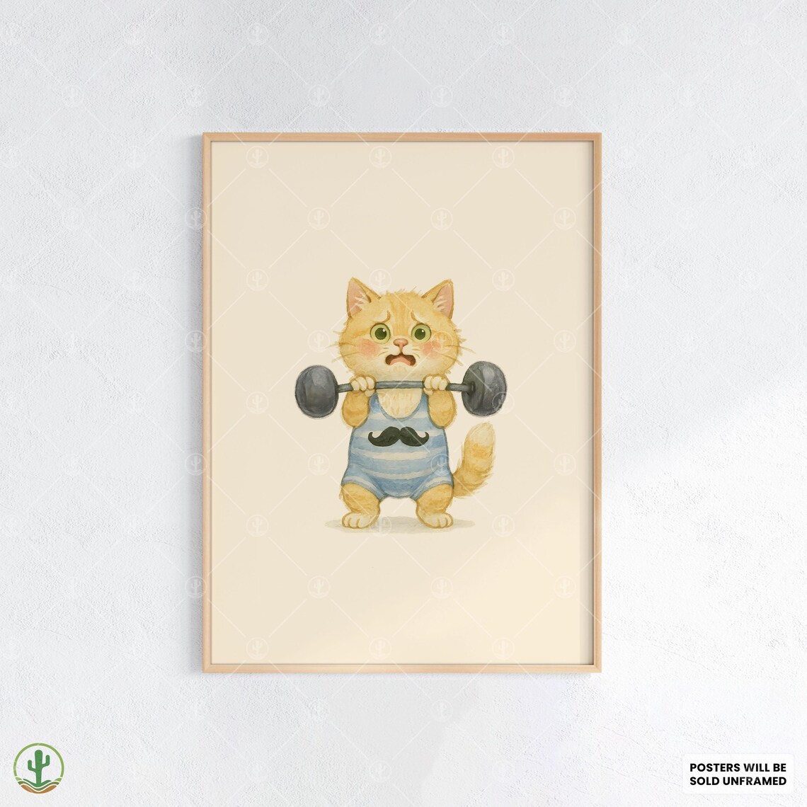 Cute Kitten Lifting Barbell Weightlifter Cat Watercolor Poster