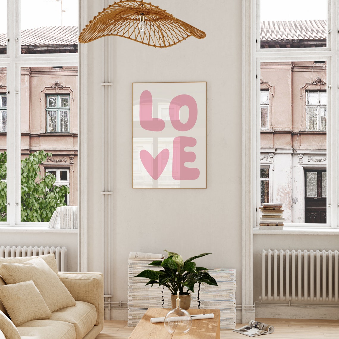 Pink Love Bubble Typography Heart Preppy Minimal Wall Poster - Image 2