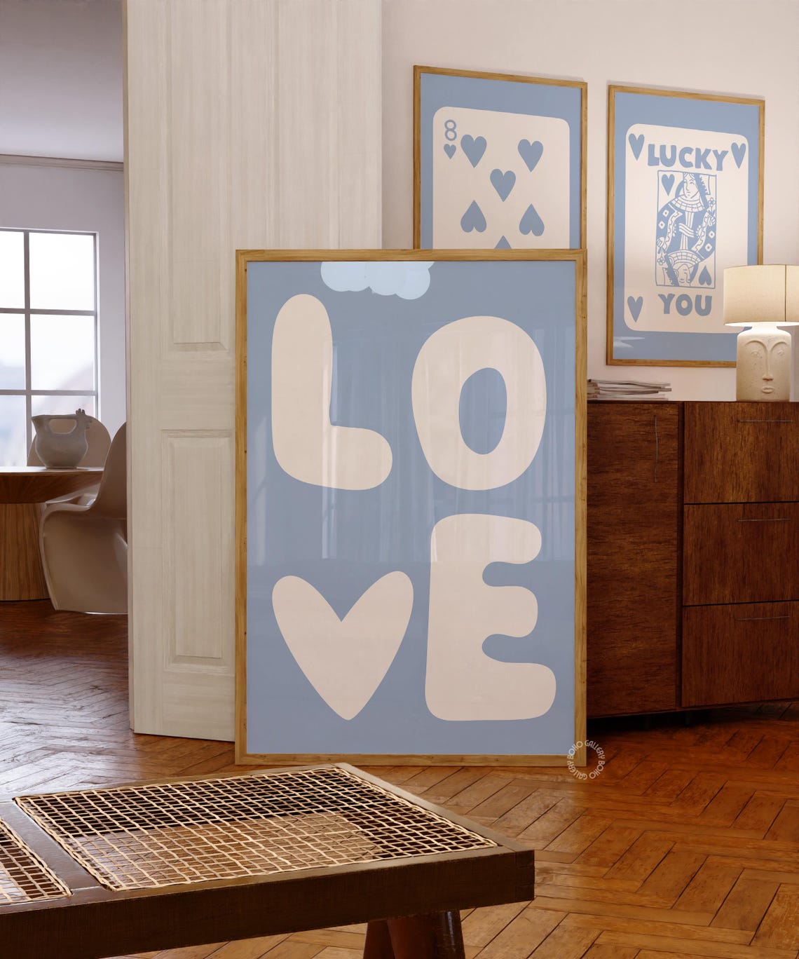 Love Typography Blue Cream Chunky Letters Heart Aesthetic Poster