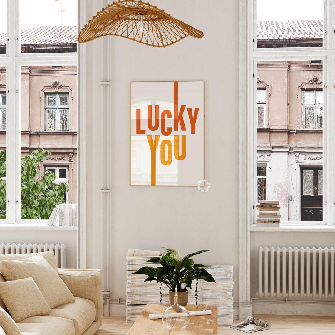 Lucky You Bold Retro Typography Orange Cream Minimalist Poster - Image 3