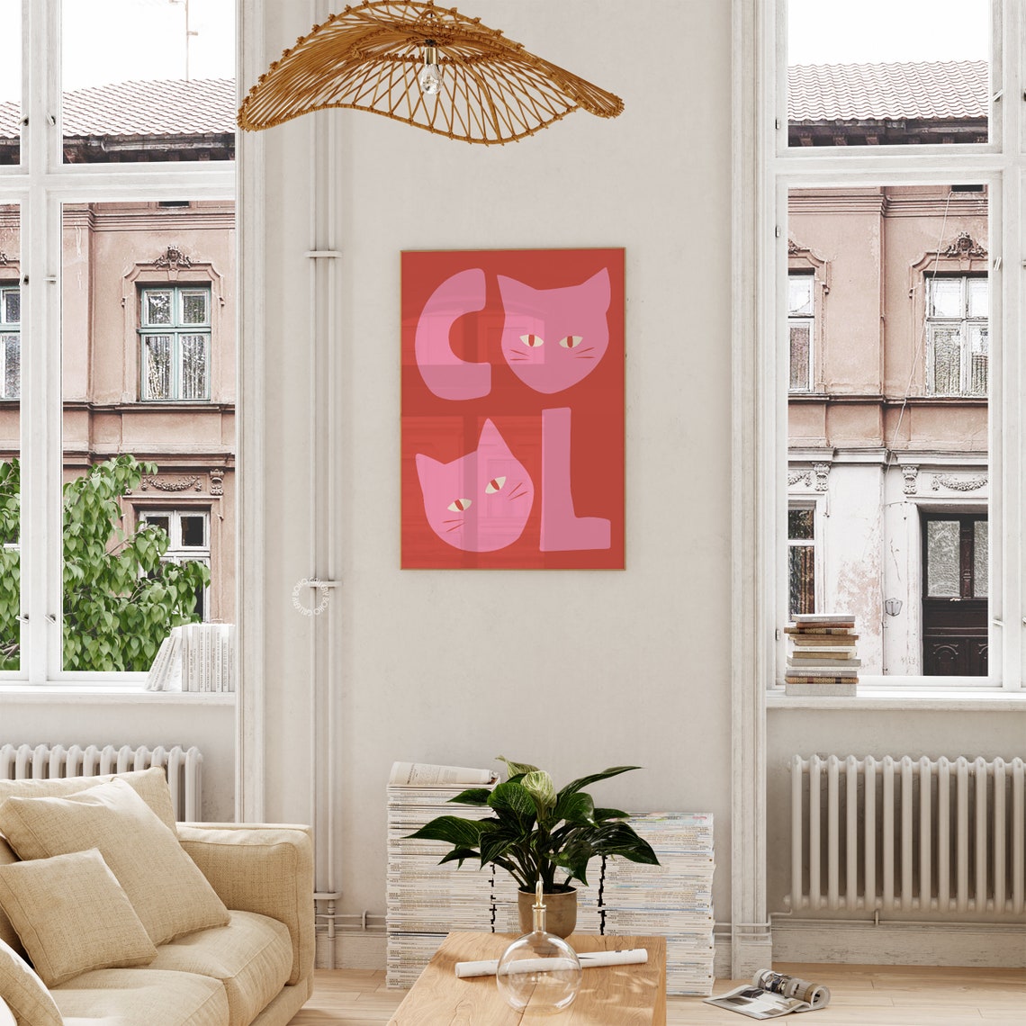Cool Cats Pink and Red Typography Playful Feline Letter Poster - Image 3